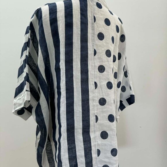 Made in Italy Linen Tunic | Polka Dot & Stripe | V-Neck | Relaxed Fit | M - Picture 5 of 10